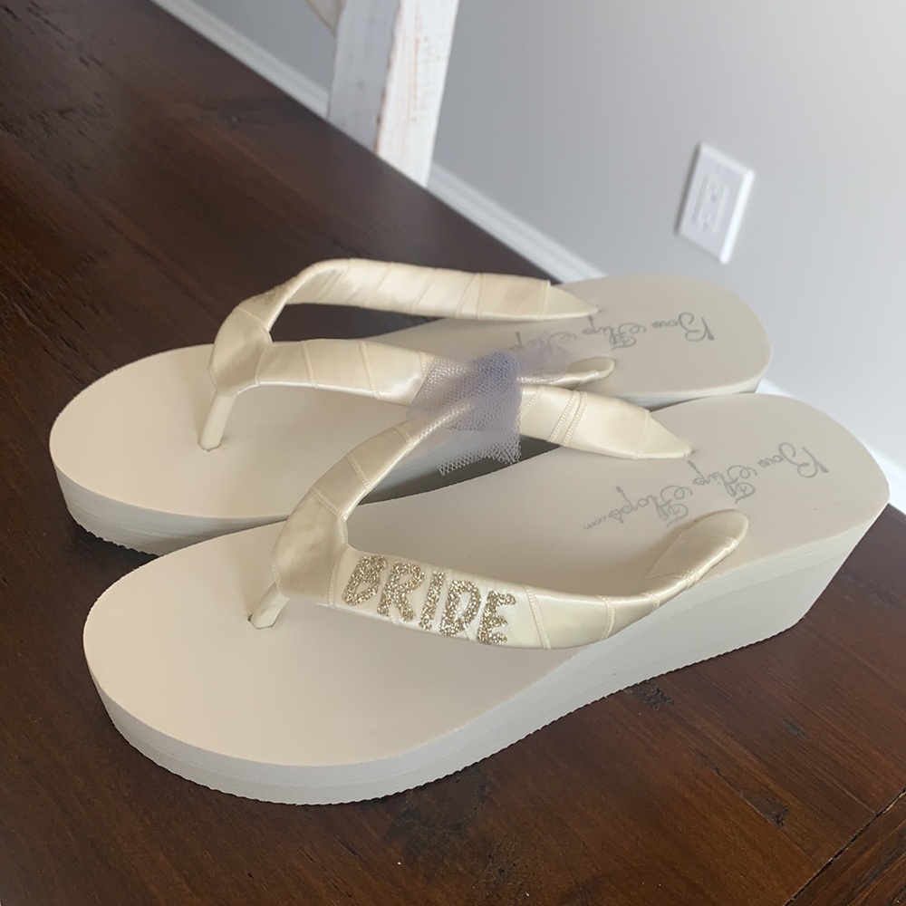 Ivory size 5 bride 2 inch wedge flip flops